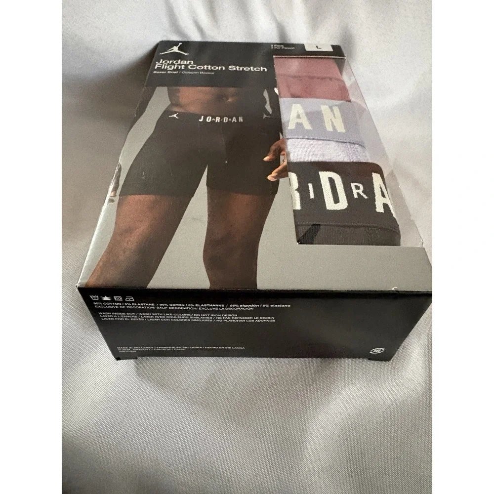 NEW Jordan Flight Cotton Stretch Boxer Briefs 3-Pack Multi Mens Size Large 36-38